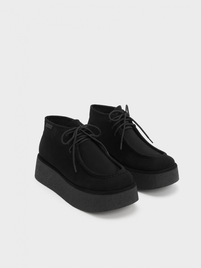 Charles And Keith Molly Textured Flatform Ankle Boots Black | PHILIPPINES U974