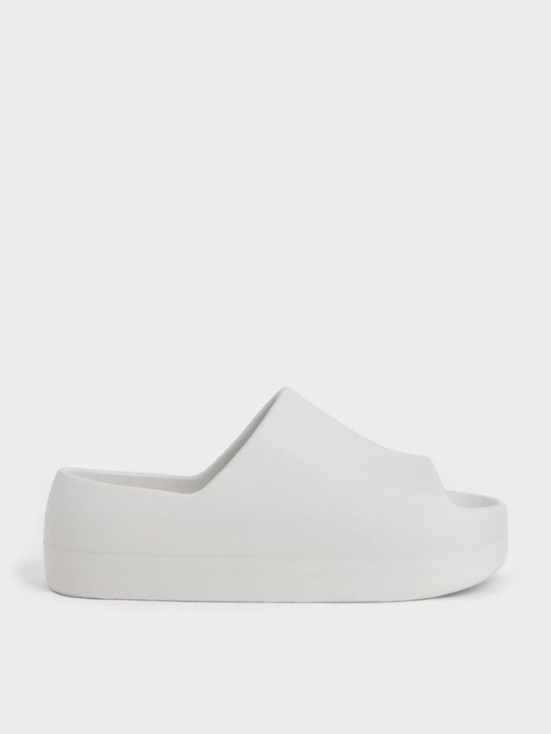 Charles And Keith Morgan Platform Slide Sandals White | PHILIPPINES A834