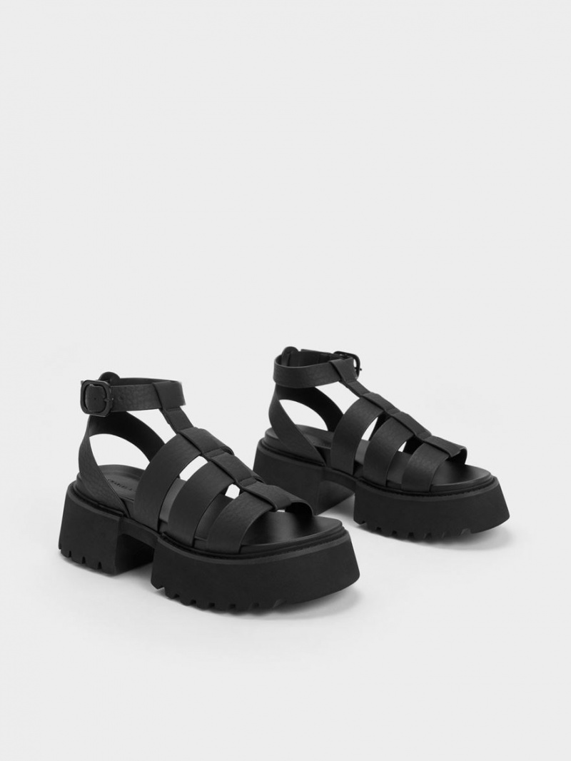 Charles And Keith Nadine Gladiator Platform Sandals Black | PHILIPPINES O746