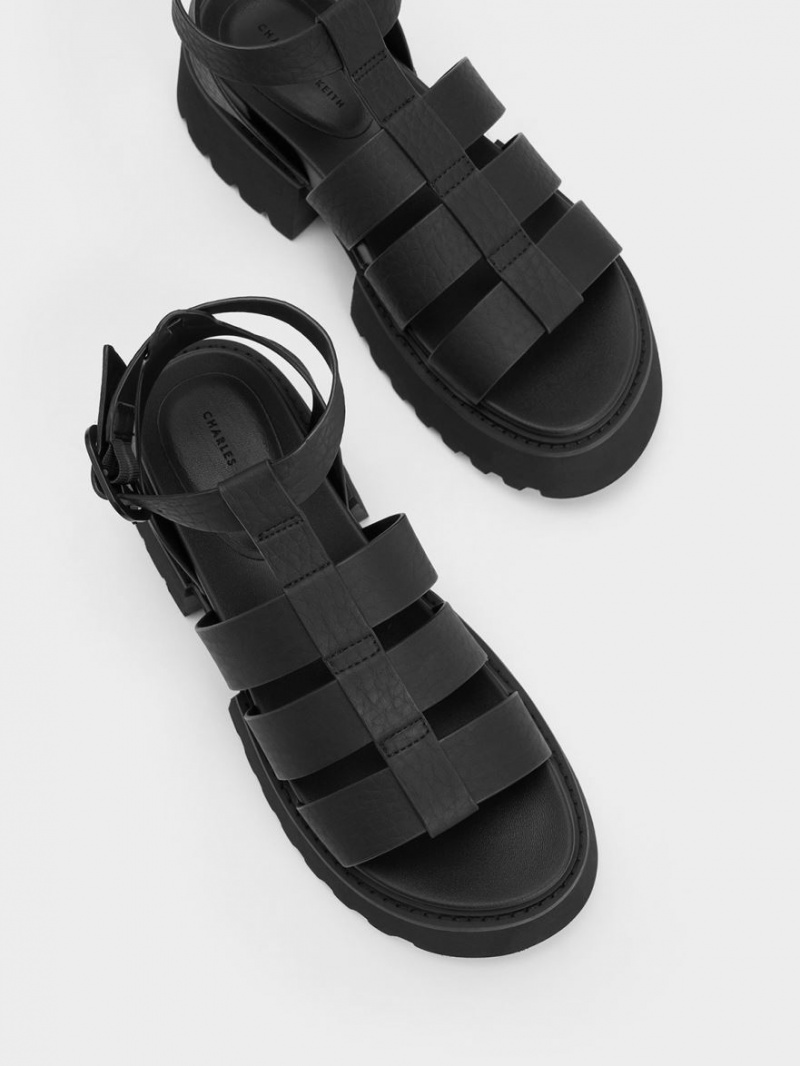 Charles And Keith Nadine Gladiator Platform Sandals Black | PHILIPPINES O746