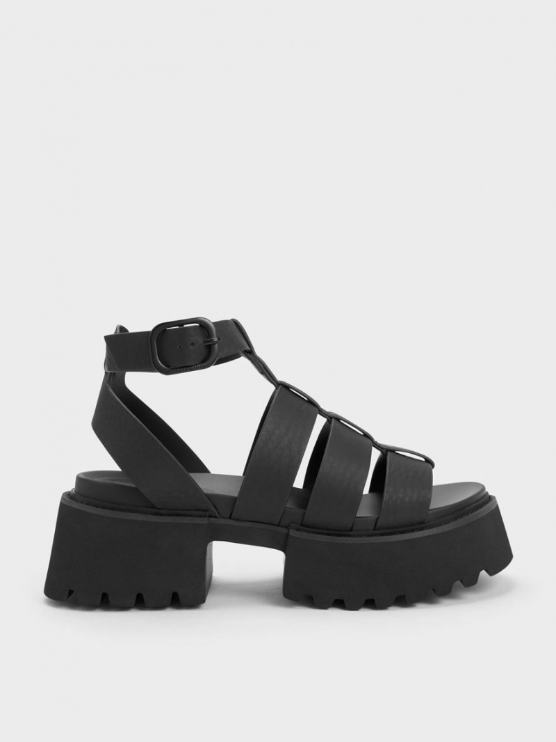 Charles And Keith Nadine Gladiator Platform Sandals Black | PHILIPPINES O746