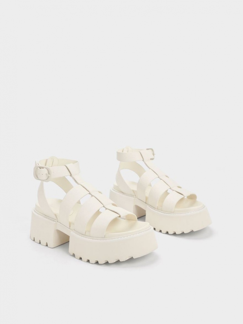 Charles And Keith Nadine Gladiator Platform Sandals White | PHILIPPINES Y916