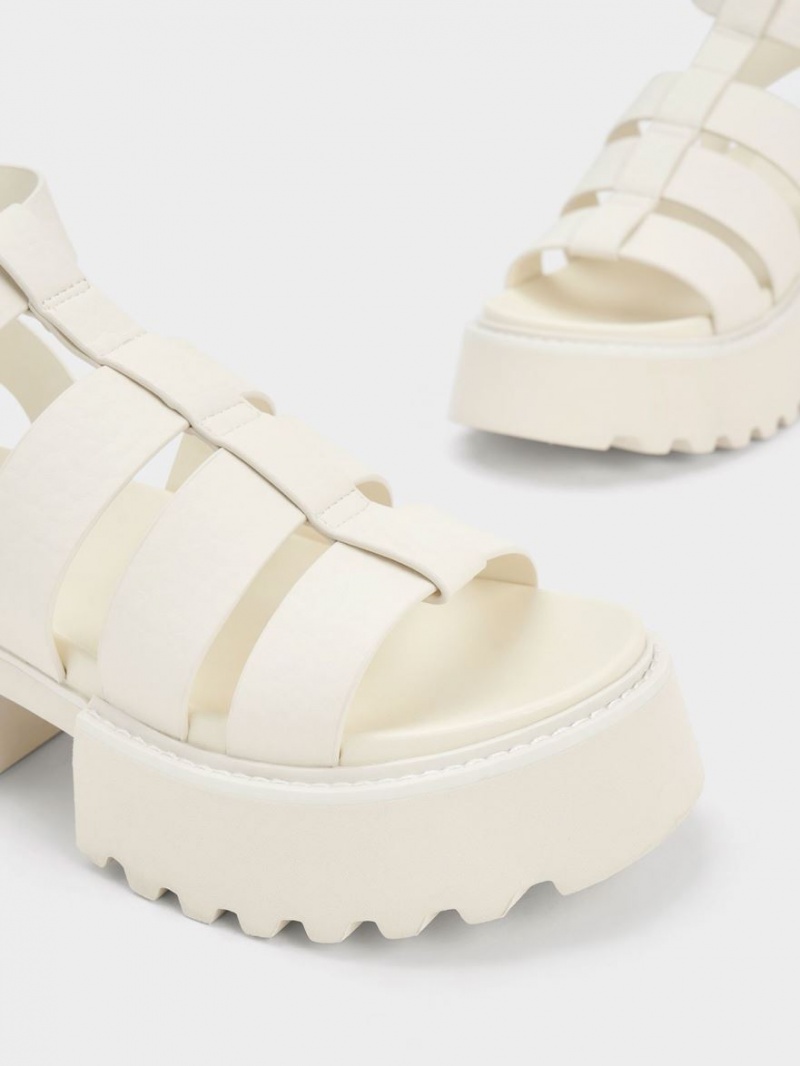 Charles And Keith Nadine Gladiator Platform Sandals White | PHILIPPINES Y916