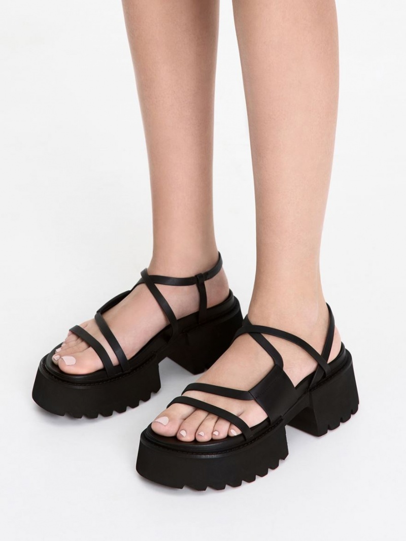 Charles And Keith Nadine Strappy Platform Sandals Black | PHILIPPINES Z537