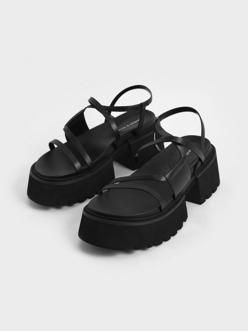 Charles And Keith Nadine Strappy Platform Sandals Black | PHILIPPINES Z537