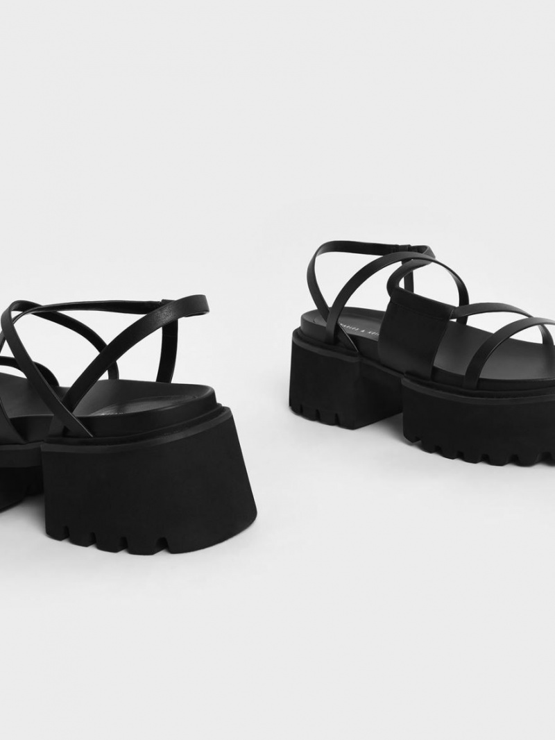 Charles And Keith Nadine Strappy Platform Sandals Black | PHILIPPINES Z537