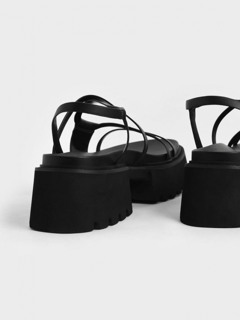 Charles And Keith Nadine Strappy Platform Sandals Black | PHILIPPINES Z537