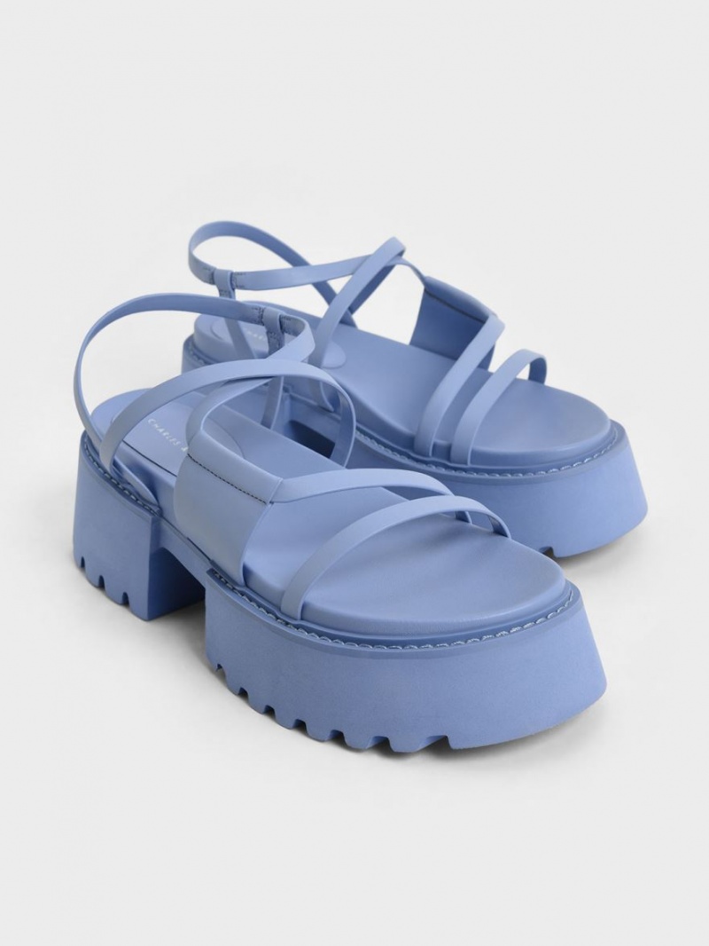 Charles And Keith Nadine Strappy Platform Sandals Blue | PHILIPPINES I329