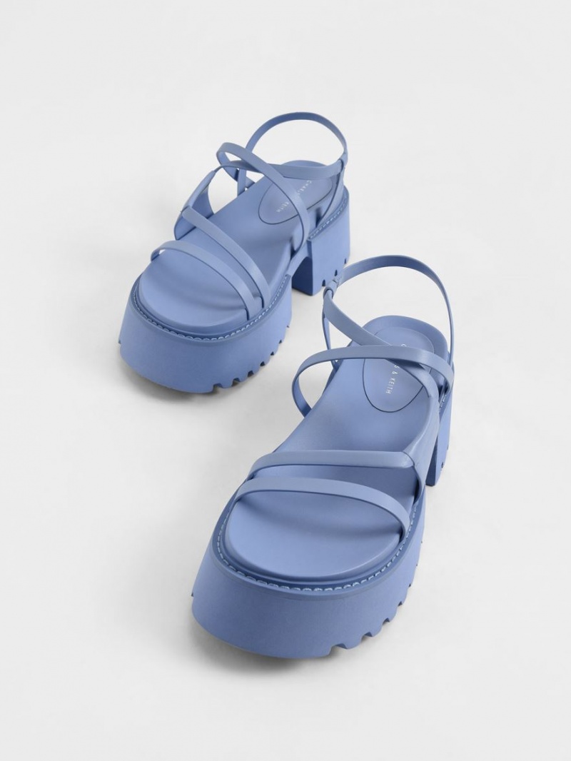 Charles And Keith Nadine Strappy Platform Sandals Blue | PHILIPPINES I329