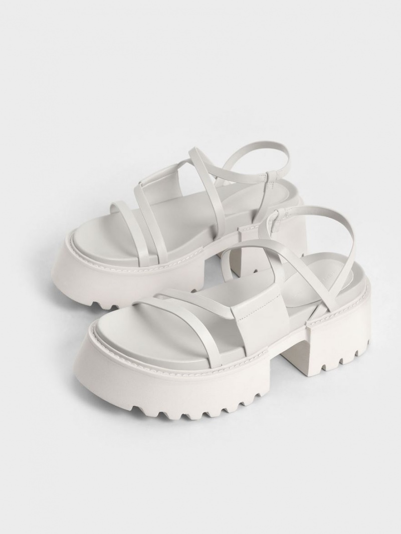 Charles And Keith Nadine Strappy Platform Sandals White | PHILIPPINES W093