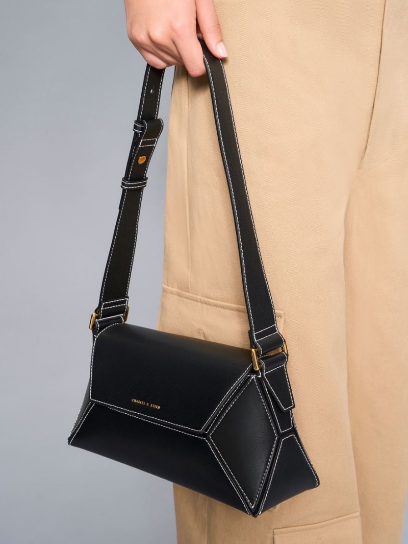 Charles And Keith Nasrin Geometric Shoulder Bags Black | PHILIPPINES Z186