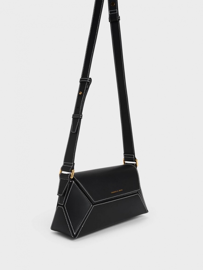 Charles And Keith Nasrin Geometric Shoulder Bags Black | PHILIPPINES Z186