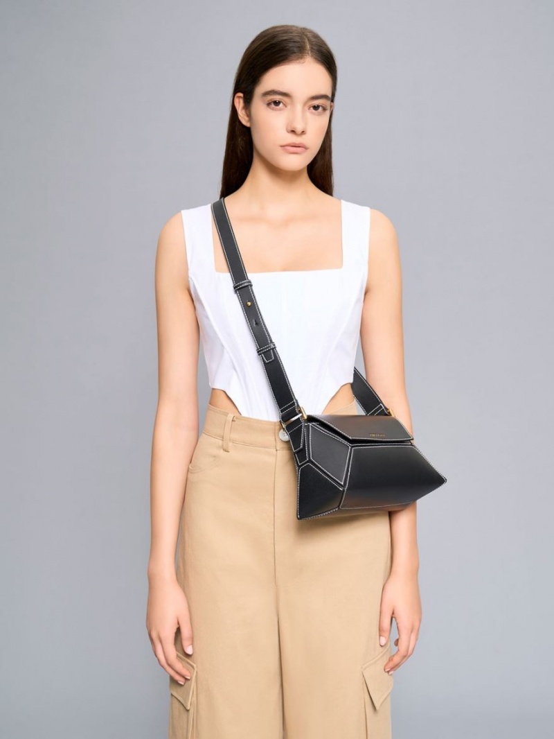 Charles And Keith Nasrin Geometric Shoulder Bags Black | PHILIPPINES Z186