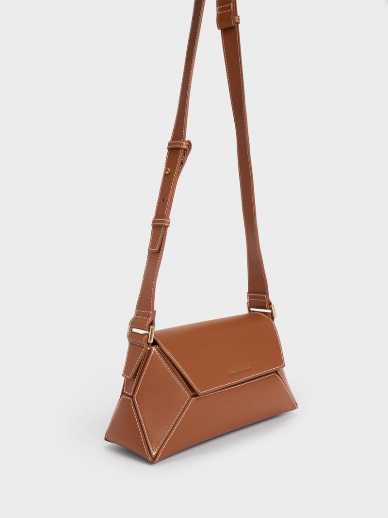 Charles And Keith Nasrin Geometric Shoulder Bags Chocolate | PHILIPPINES S895