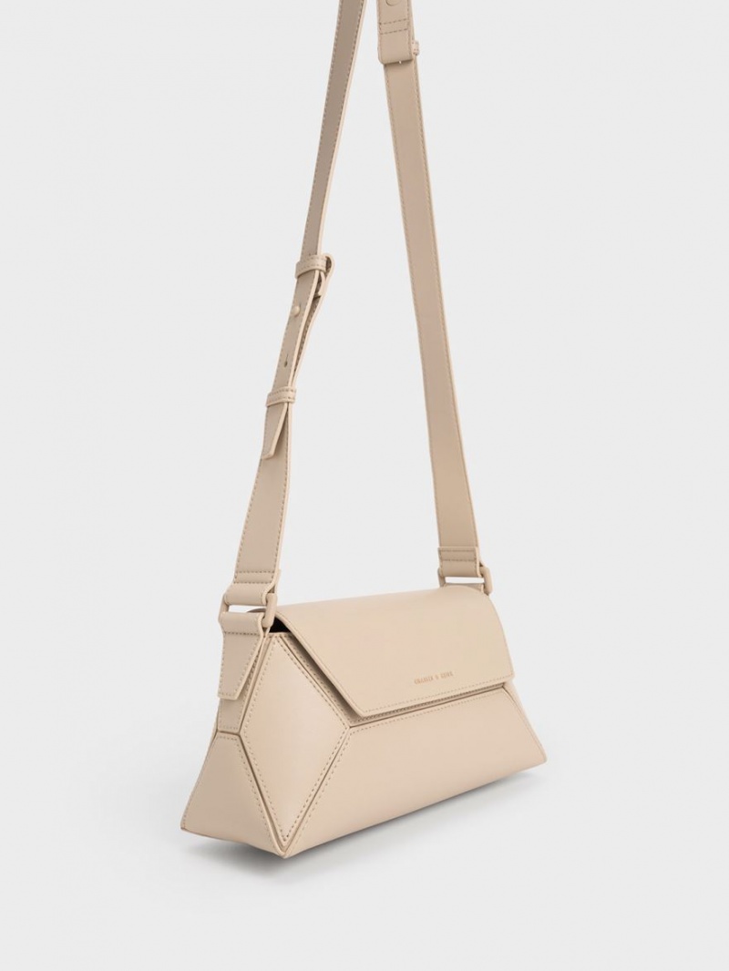 Charles And Keith Nasrin Geometric Shoulder Bags Beige | PHILIPPINES G830