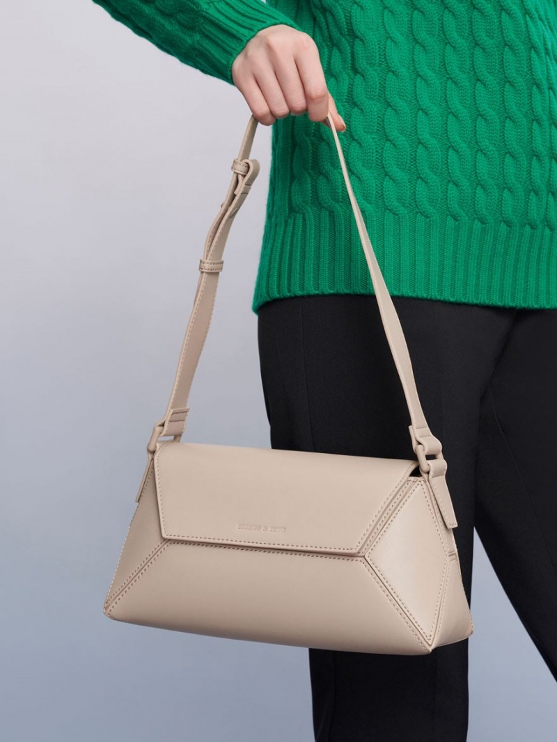 Charles And Keith Nasrin Geometric Shoulder Bags Beige | PHILIPPINES G830