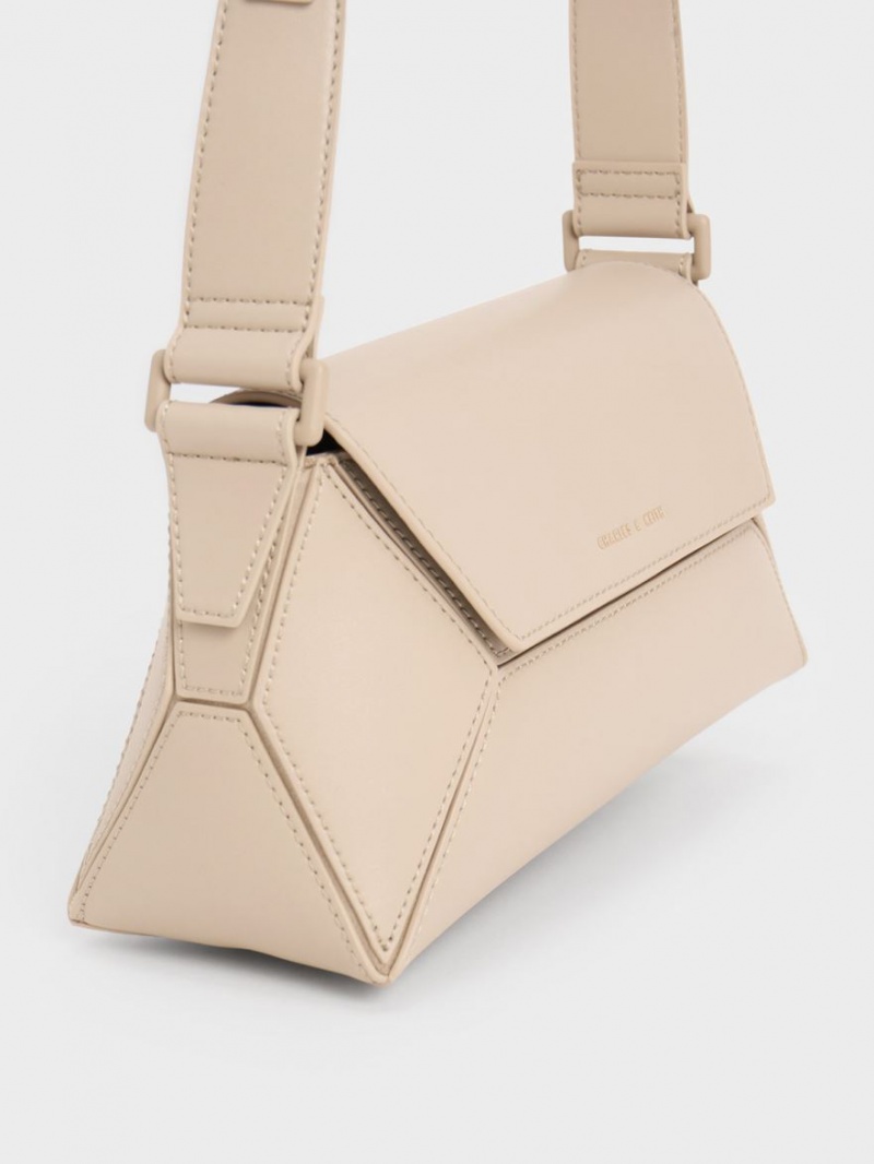 Charles And Keith Nasrin Geometric Shoulder Bags Beige | PHILIPPINES G830