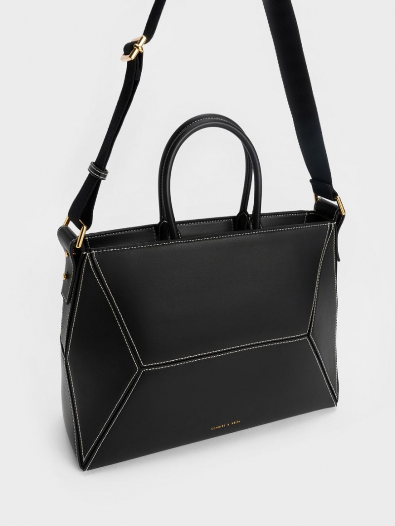 Charles And Keith Nasrin Geometric Tote Bags Black | PHILIPPINES Z246