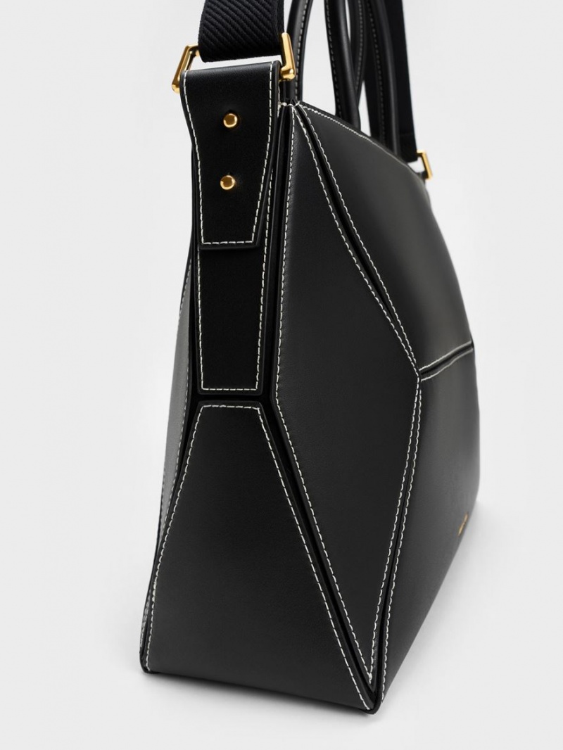 Charles And Keith Nasrin Geometric Tote Bags Black | PHILIPPINES Z246