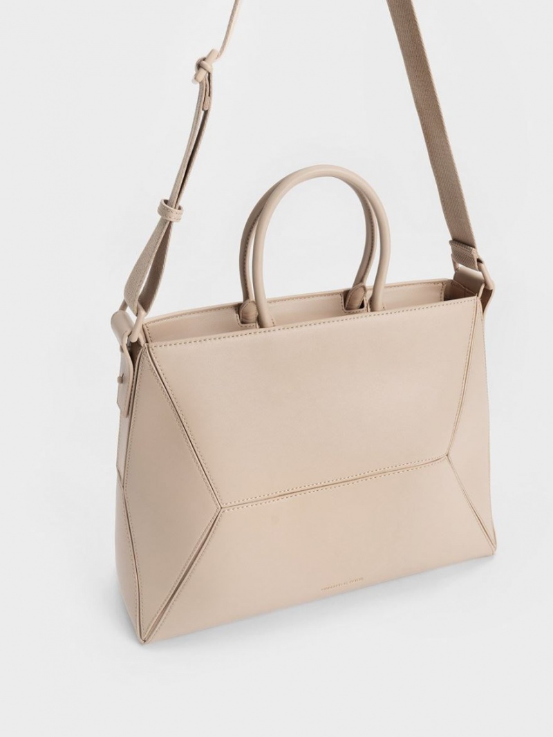 Charles And Keith Nasrin Geometric Tote Bags Beige | PHILIPPINES P247