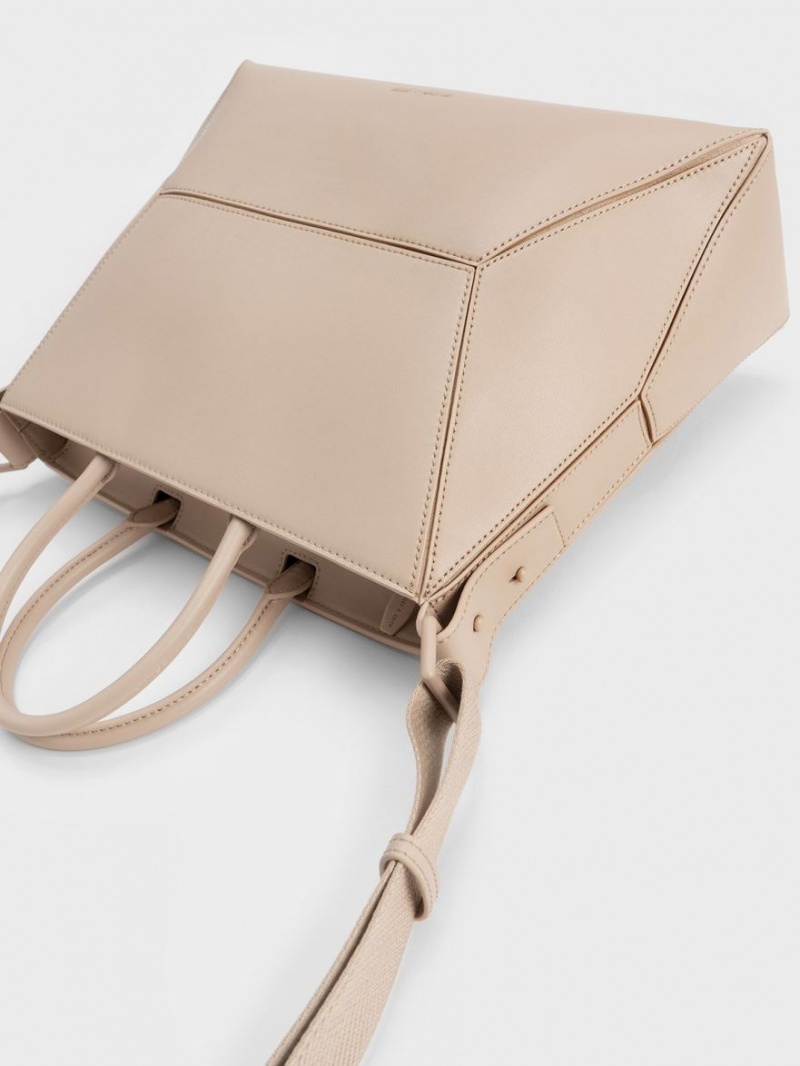 Charles And Keith Nasrin Geometric Tote Bags Beige | PHILIPPINES P247