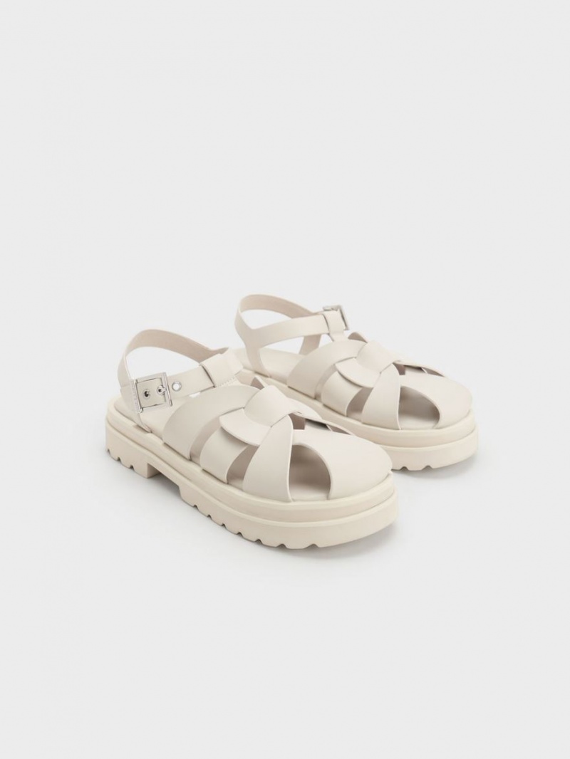 Charles And Keith Nell Gladiator Platform Sandals White | PHILIPPINES S892