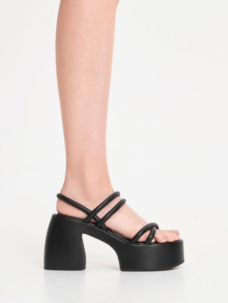 Charles And Keith Nerissa Tubular​ Platform Sandals Black | PHILIPPINES P012