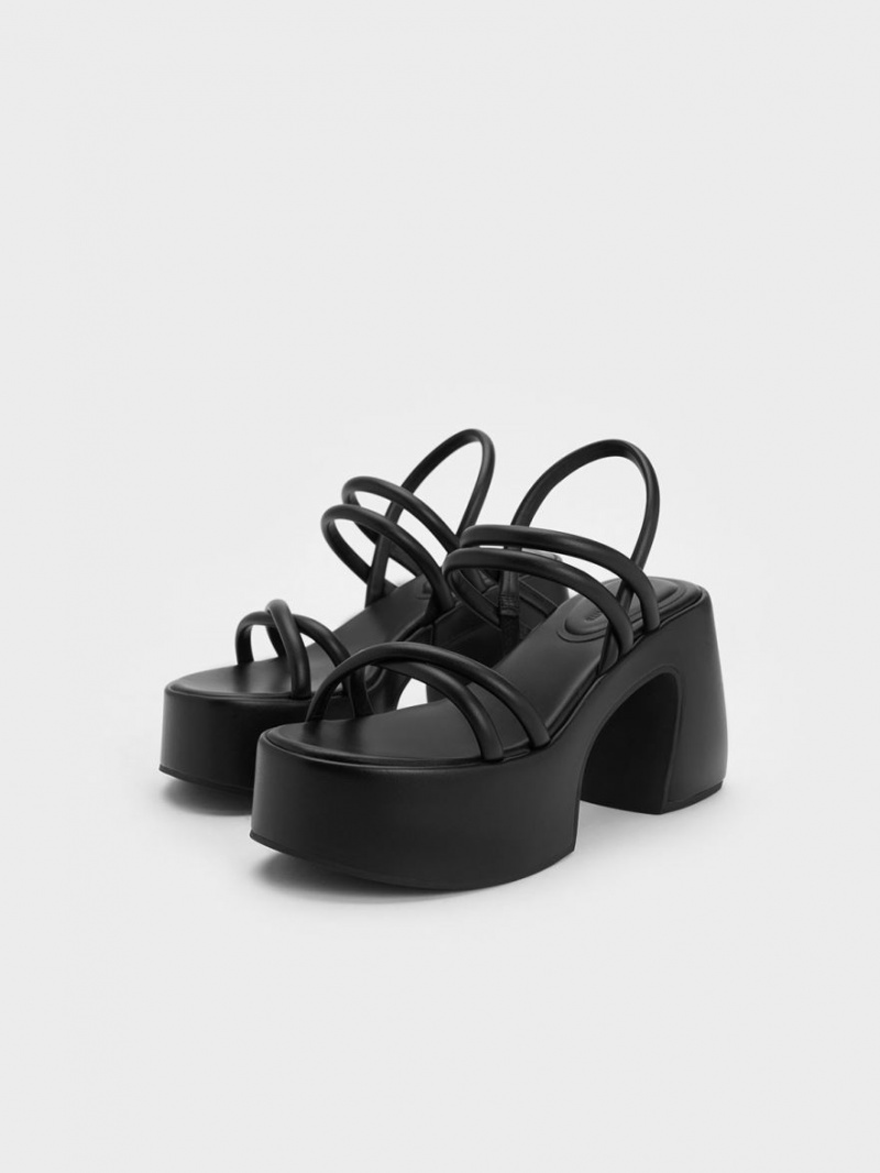 Charles And Keith Nerissa Tubular​ Platform Sandals Black | PHILIPPINES P012