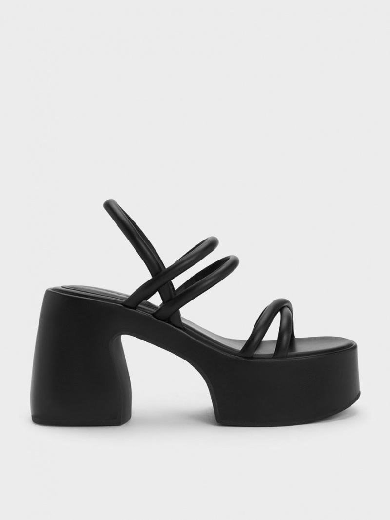 Charles And Keith Nerissa Tubular​ Platform Sandals Black | PHILIPPINES P012