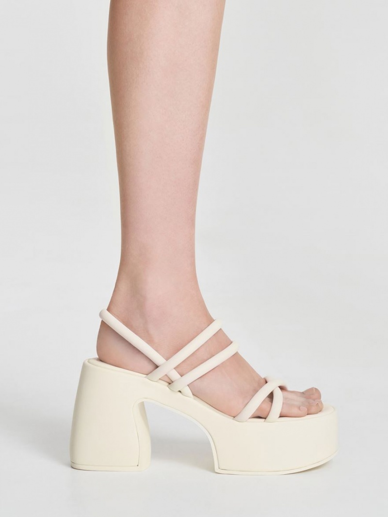 Charles And Keith Nerissa Tubular​ Platform Sandals White | PHILIPPINES R108