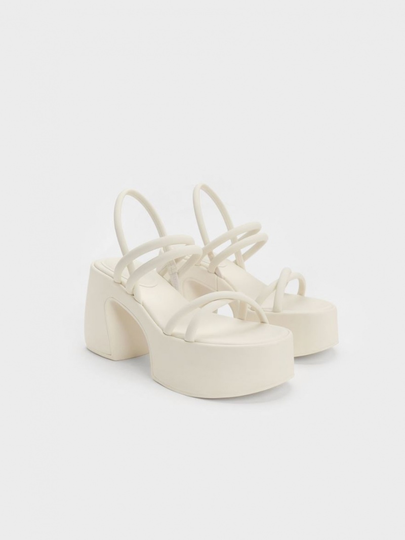 Charles And Keith Nerissa Tubular​ Platform Sandals White | PHILIPPINES R108