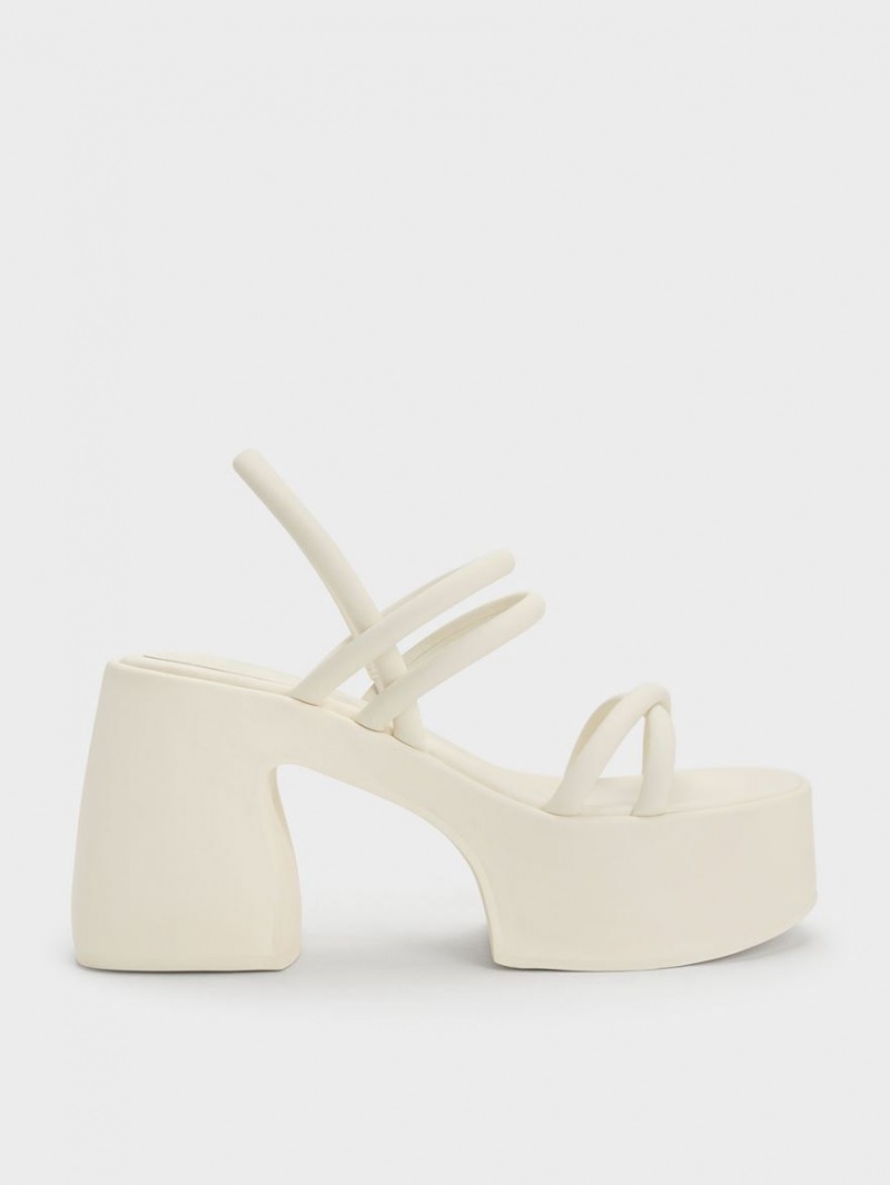 Charles And Keith Nerissa Tubular​ Platform Sandals White | PHILIPPINES R108