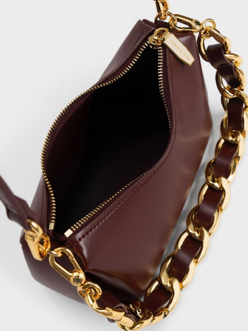 Charles And Keith Nezu Chain Handle Hobo Bag Dark Chocolate | PHILIPPINES S360