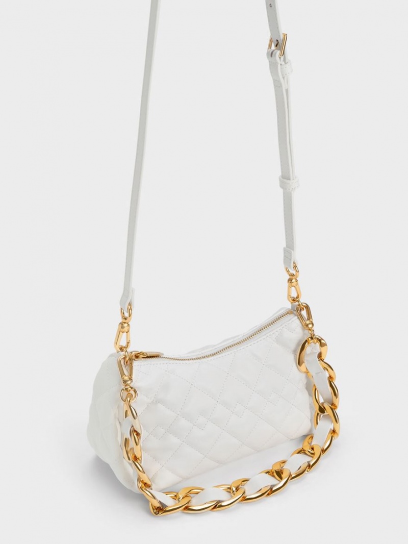 Charles And Keith Nezu Chain Handle Quilted Hobo Bag White | PHILIPPINES N793