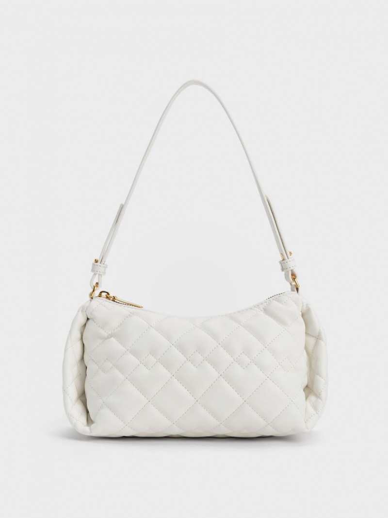 Charles And Keith Nezu Chain Handle Quilted Hobo Bag White | PHILIPPINES N793