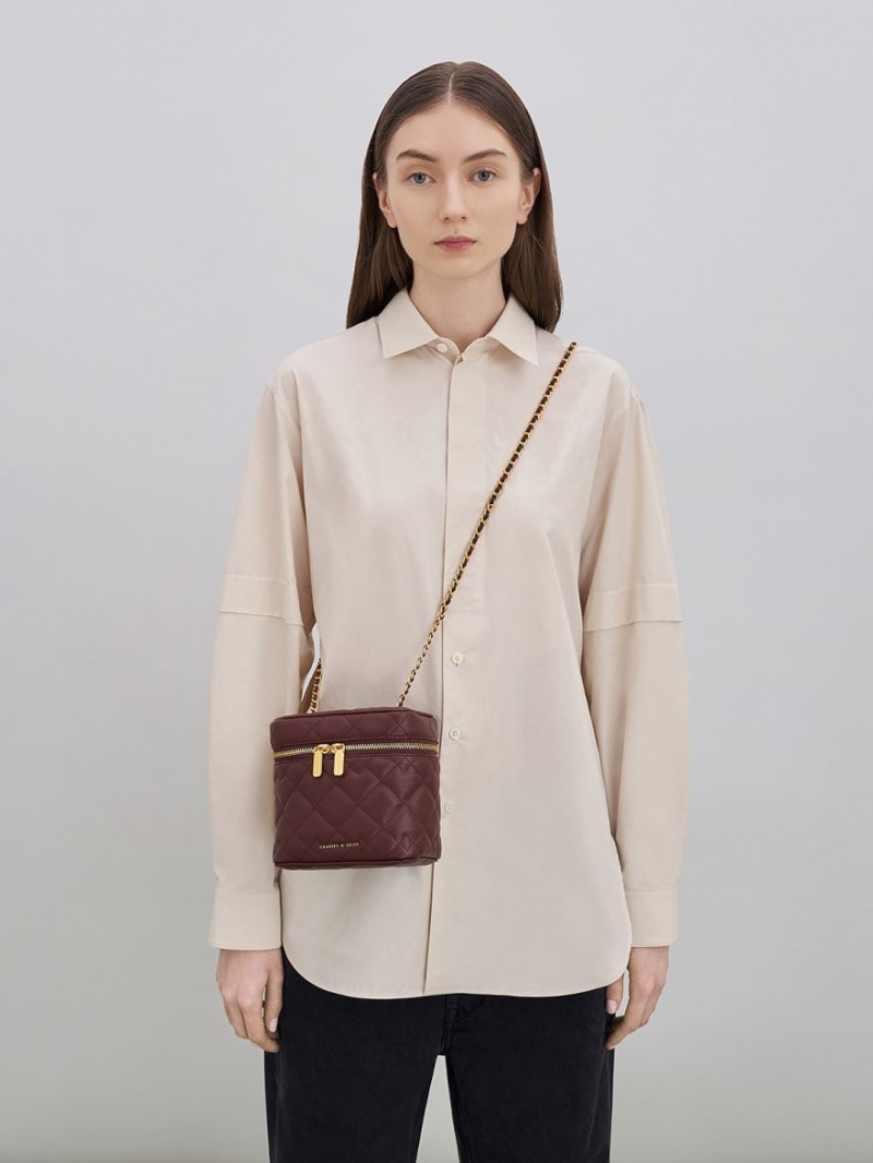 Charles And Keith Nezu Quilted Boxy Crossbody Bags Dark Chocolate | PHILIPPINES X380