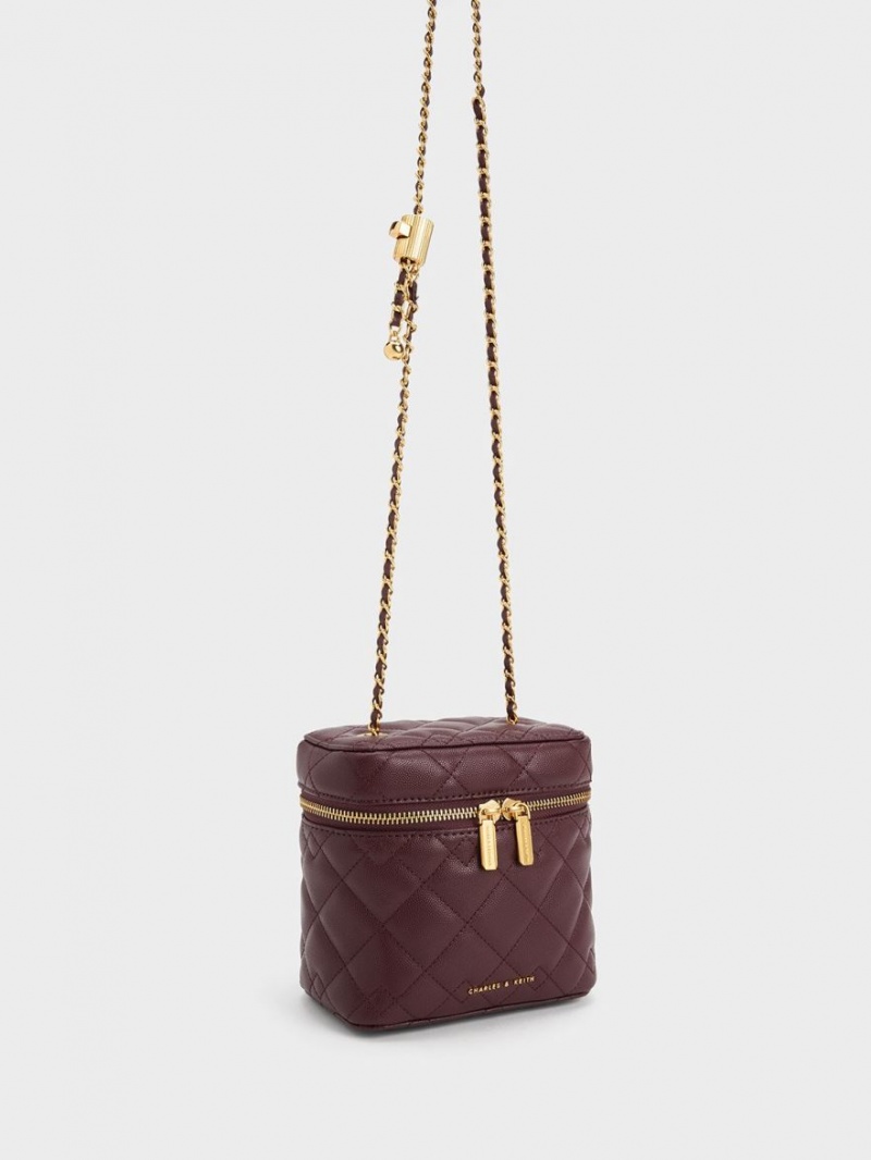 Charles And Keith Nezu Quilted Boxy Crossbody Bags Dark Chocolate | PHILIPPINES X380