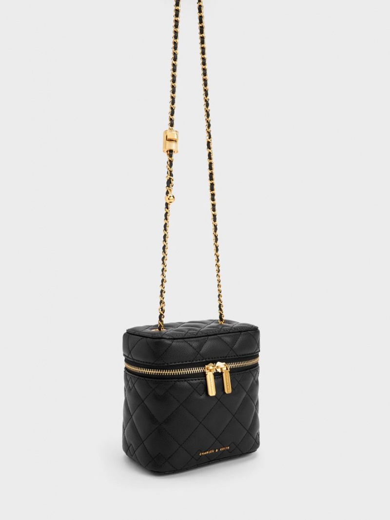 Charles And Keith Nezu Quilted Boxy Crossbody Bags Black | PHILIPPINES I264