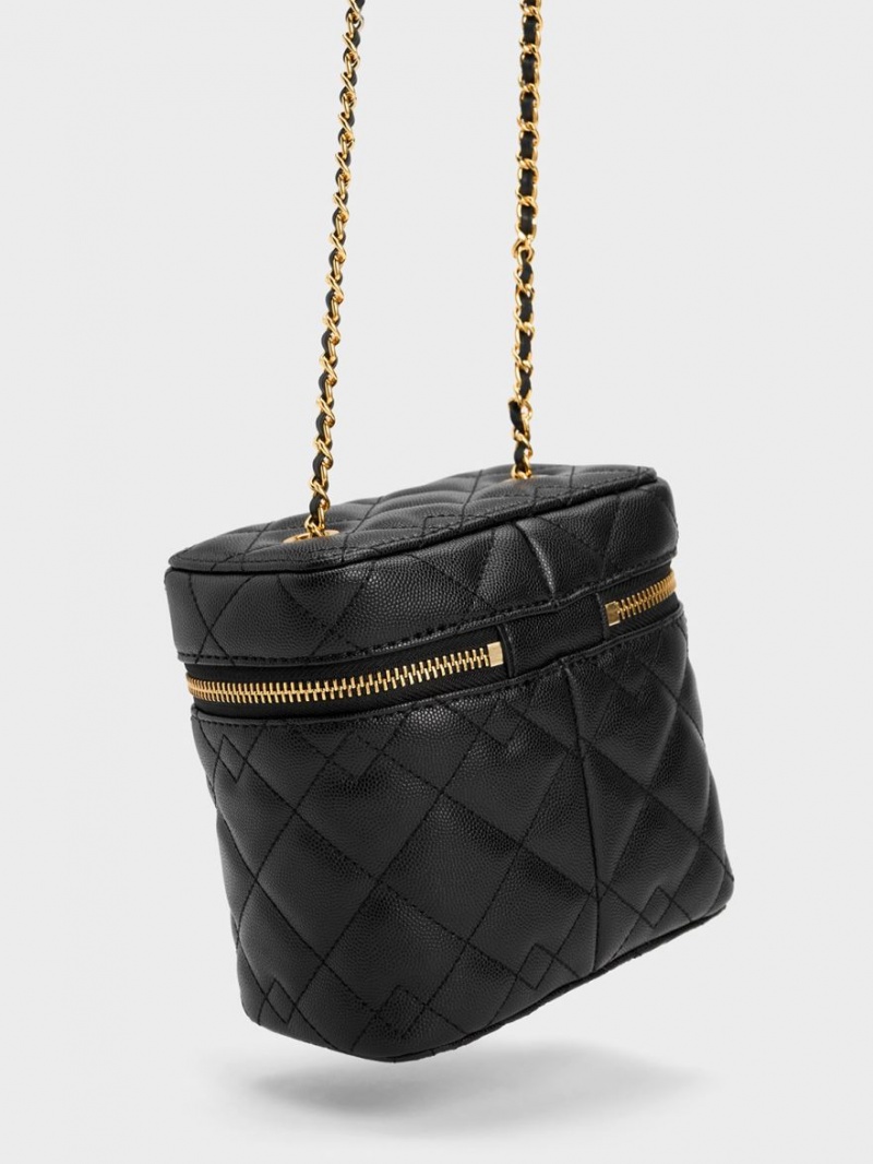 Charles And Keith Nezu Quilted Boxy Crossbody Bags Black | PHILIPPINES I264