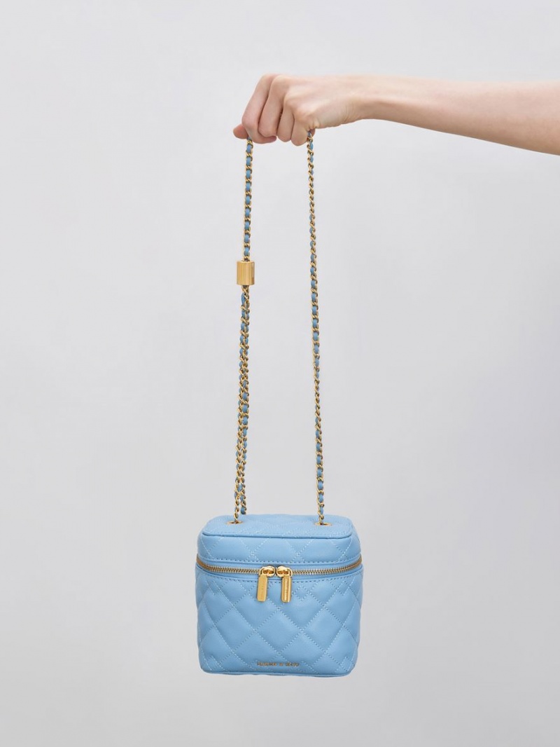 Charles And Keith Nezu Quilted Boxy Crossbody Bags Light Blue | PHILIPPINES E875