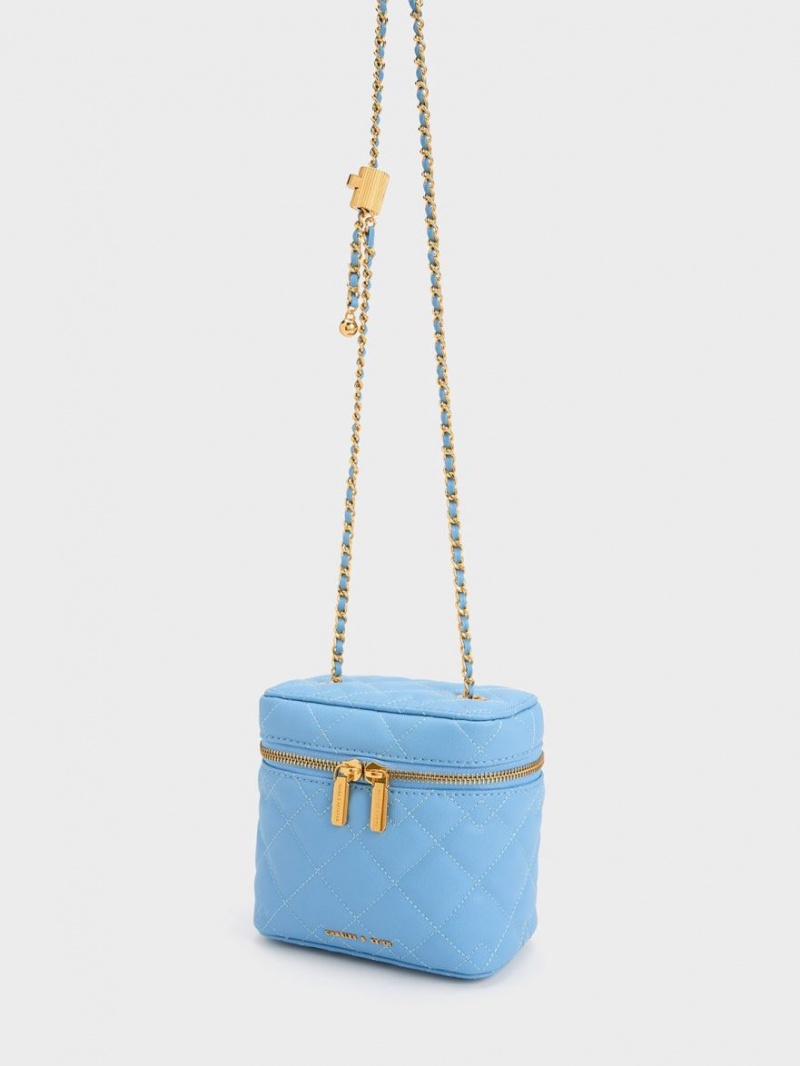 Charles And Keith Nezu Quilted Boxy Crossbody Bags Light Blue | PHILIPPINES E875