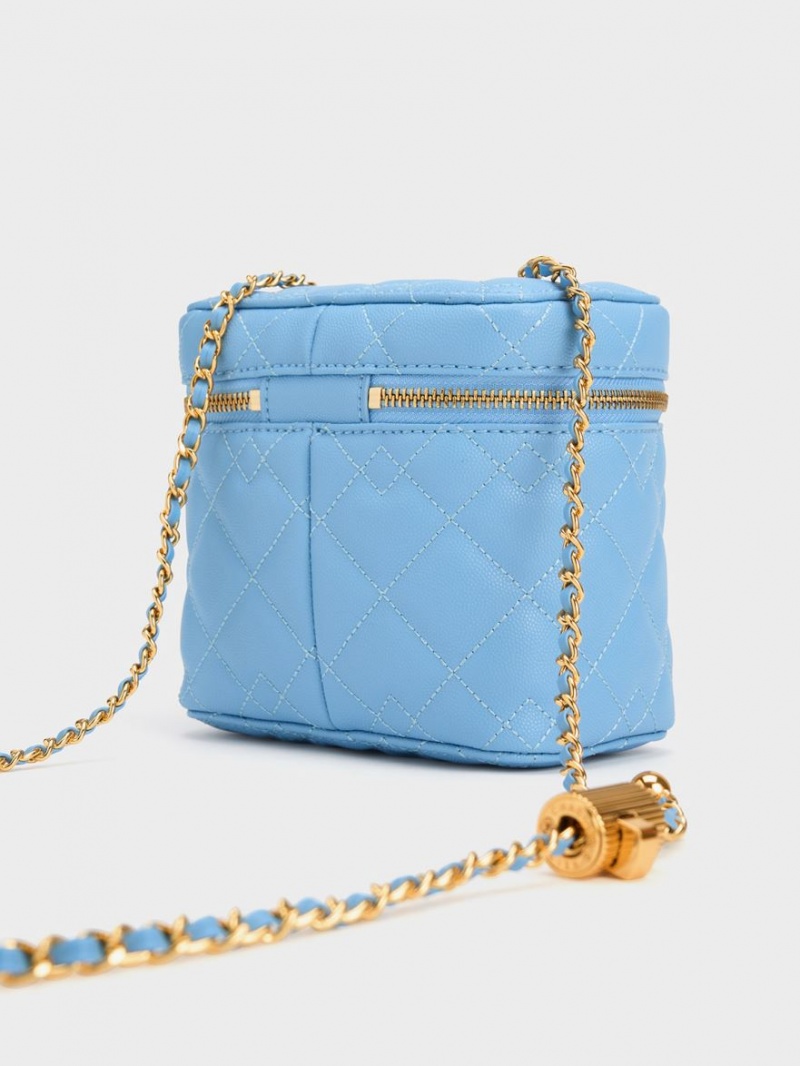 Charles And Keith Nezu Quilted Boxy Crossbody Bags Light Blue | PHILIPPINES E875