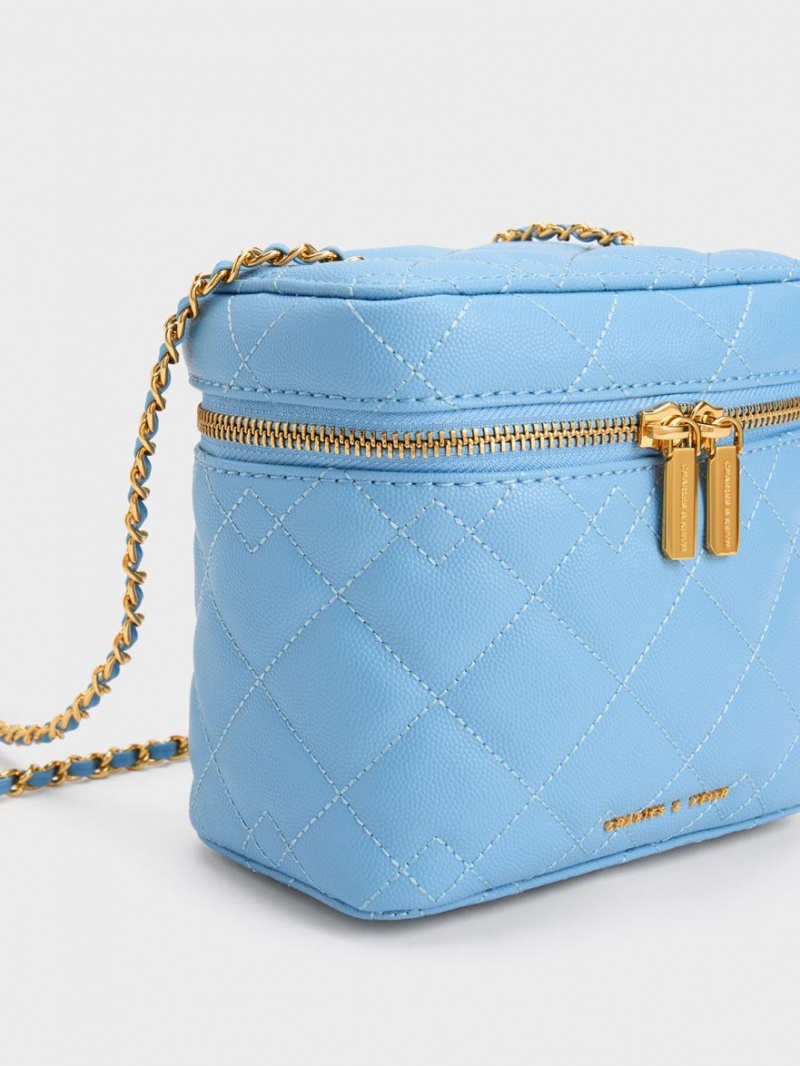 Charles And Keith Nezu Quilted Boxy Crossbody Bags Light Blue | PHILIPPINES E875