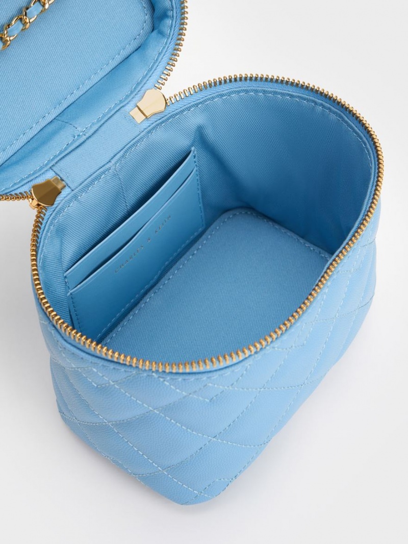 Charles And Keith Nezu Quilted Boxy Crossbody Bags Light Blue | PHILIPPINES E875