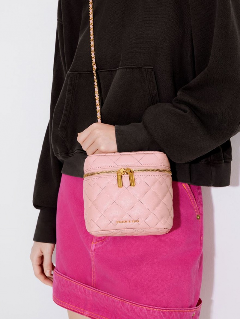 Charles And Keith Nezu Quilted Boxy Crossbody Bags Light Pink | PHILIPPINES Q210