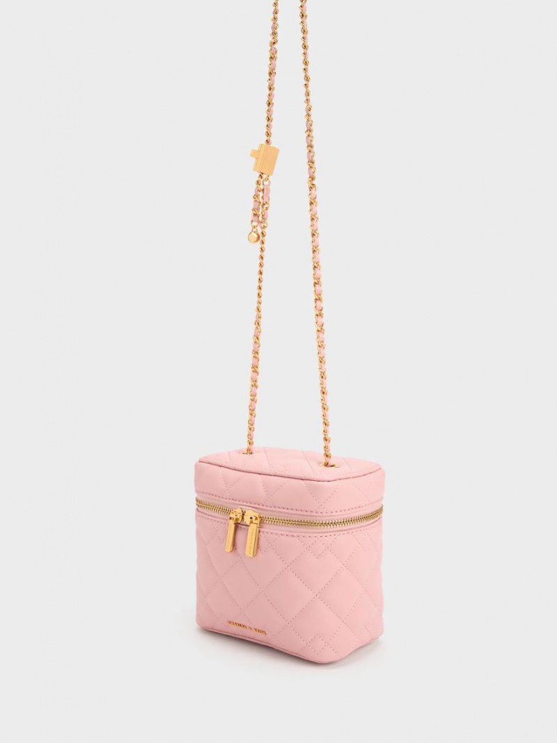 Charles And Keith Nezu Quilted Boxy Crossbody Bags Light Pink | PHILIPPINES Q210