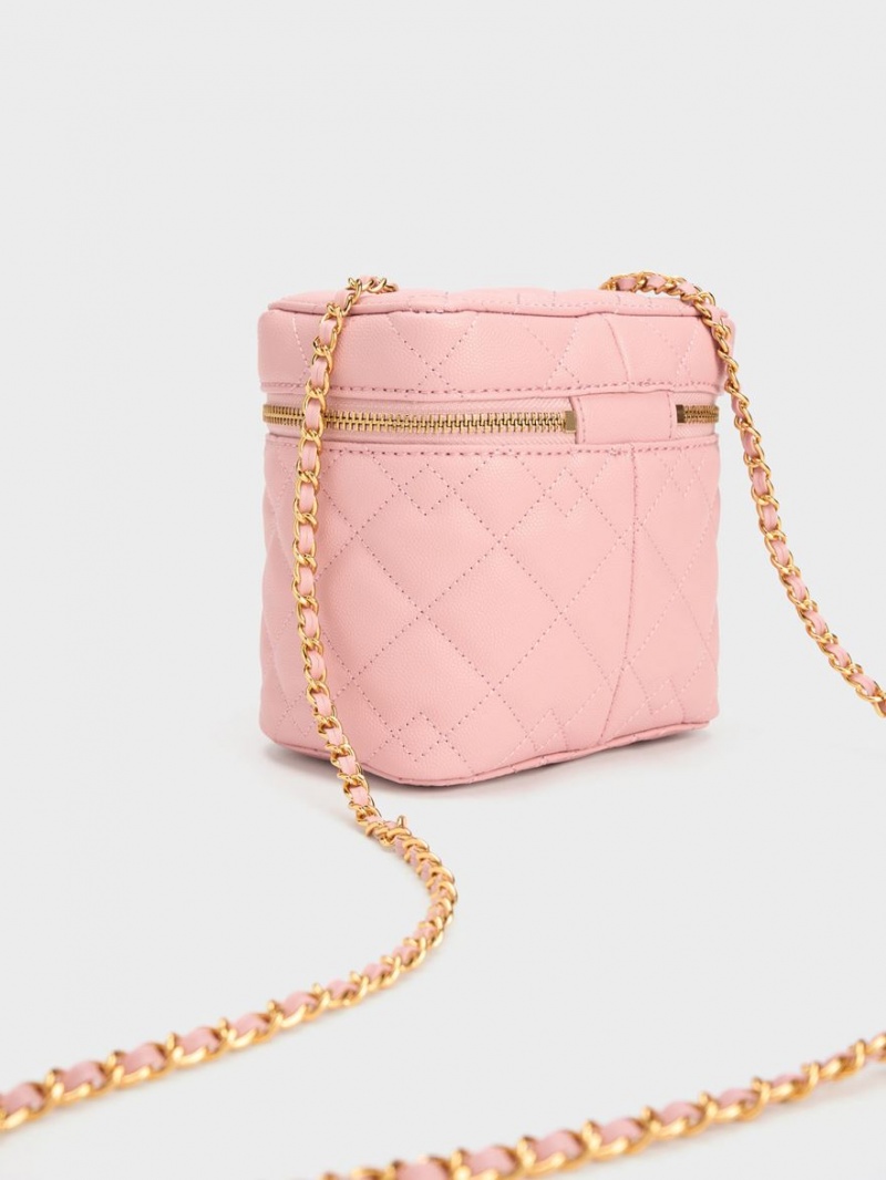 Charles And Keith Nezu Quilted Boxy Crossbody Bags Light Pink | PHILIPPINES Q210