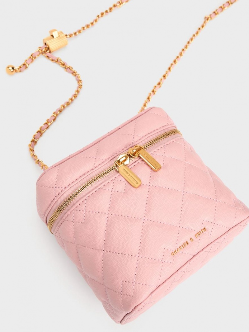 Charles And Keith Nezu Quilted Boxy Crossbody Bags Light Pink | PHILIPPINES Q210