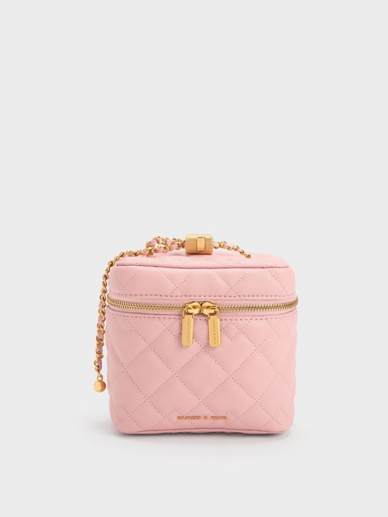 Charles And Keith Nezu Quilted Boxy Crossbody Bags Light Pink | PHILIPPINES Q210