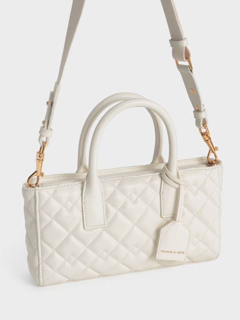 Charles And Keith Nezu Quilted Tote Bags White | PHILIPPINES R743